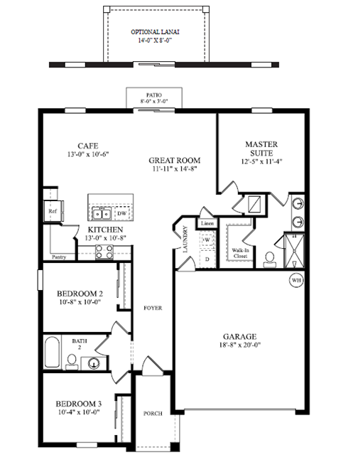 a floor plan of a one story house with two bedrooms and two bathrooms